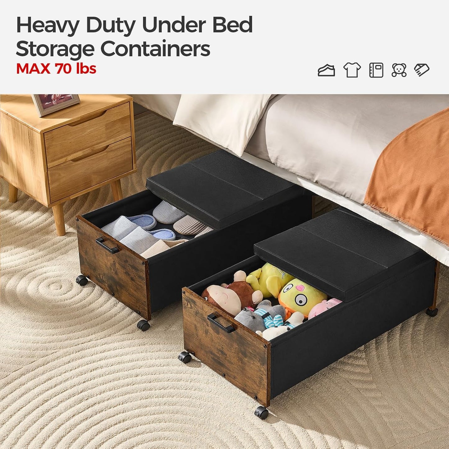 Under Bed Drawers on Wheels, XXXXL Size, UnderBed Storage with Wheels, Wooden Under Bed Storage, Heavy Duty, Patented Design