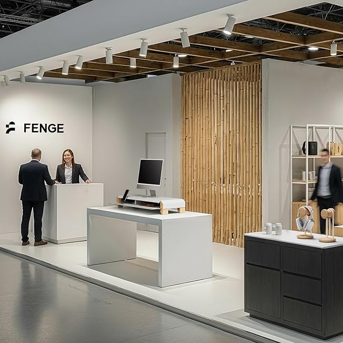 Fenge Monitor Stand for Desk, 39 Inch Dual Monitor Riser for 2 Monitors, Solid Wood Desk Shelf with Cable Management, 2 Tier Computer Stand with Phone Stand for PC, Laptop, Printer, TV