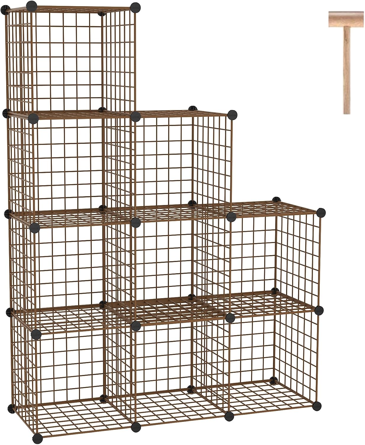 C&AHOME Wire Cube Storage, 9 - Cube Organizer Metal C Grids, Modular Shelves Units, Closet Organizer, Ideal for Home, Office, Living Room, 36.6”L x 12.4”W x 48.4”H, Brown UWCS3009R