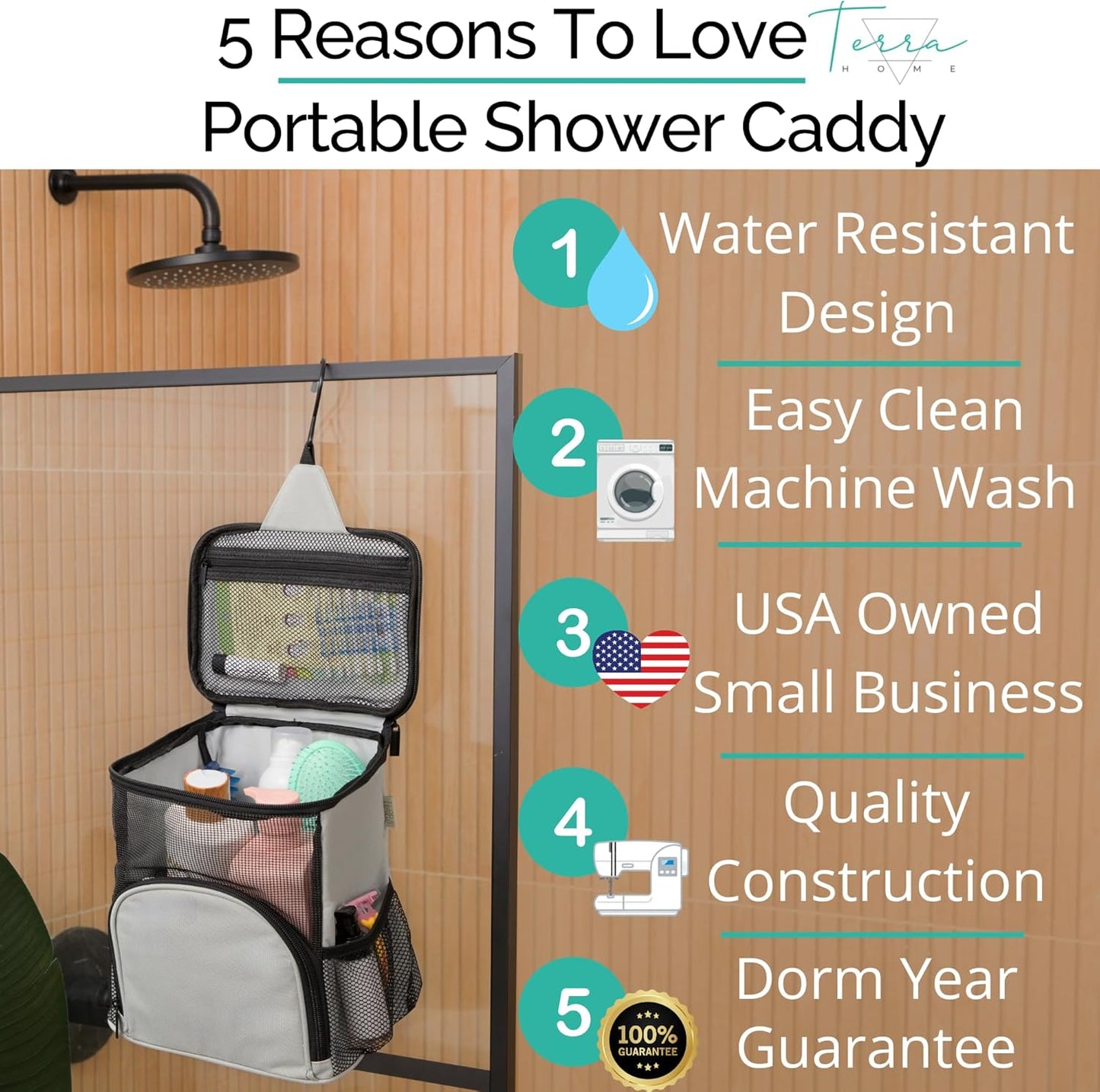 Original Portable Shower Caddy For College Dorms - Foldable Mesh Tote - Dorm Room Essentials - Durable Hanging Travel Shower Bag - Perfect for College Students, Men, Women (Grey)