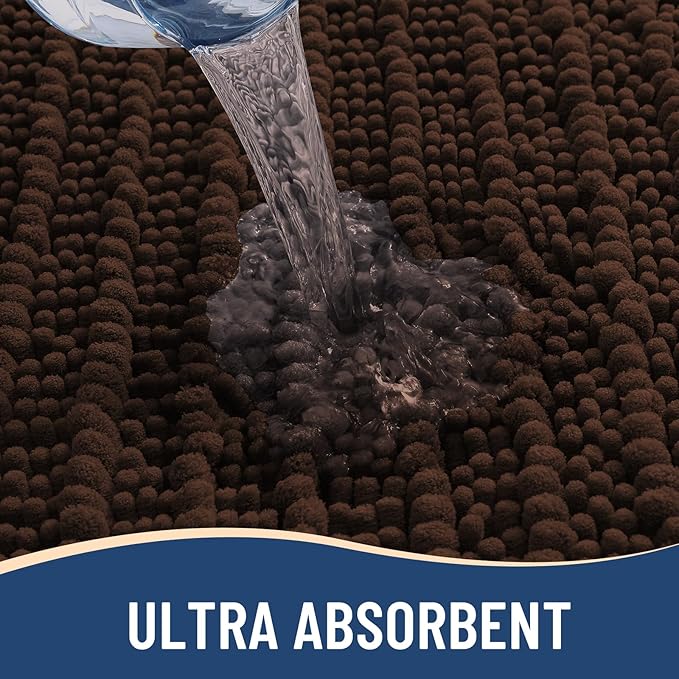 Arotive Luxury Chenille Toilet Rugs U-Shaped, Extra Soft Thick Absorbent Bathroom Mat, Non-Slip Shaggy Plush Contour Rugs, Machine Wash Dry Bath Mat for Toilet Base, 24x20, Brown