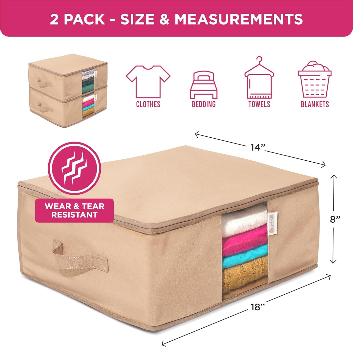 Cedar Clothes Storage Bag Organizer – Protects from Moths, Moisture, Dirt & Dust – Set of 2 Underbed Storage Bags for Clothes, Cashmere Sweaters, Bedding & More - Underbed Storage - Beige