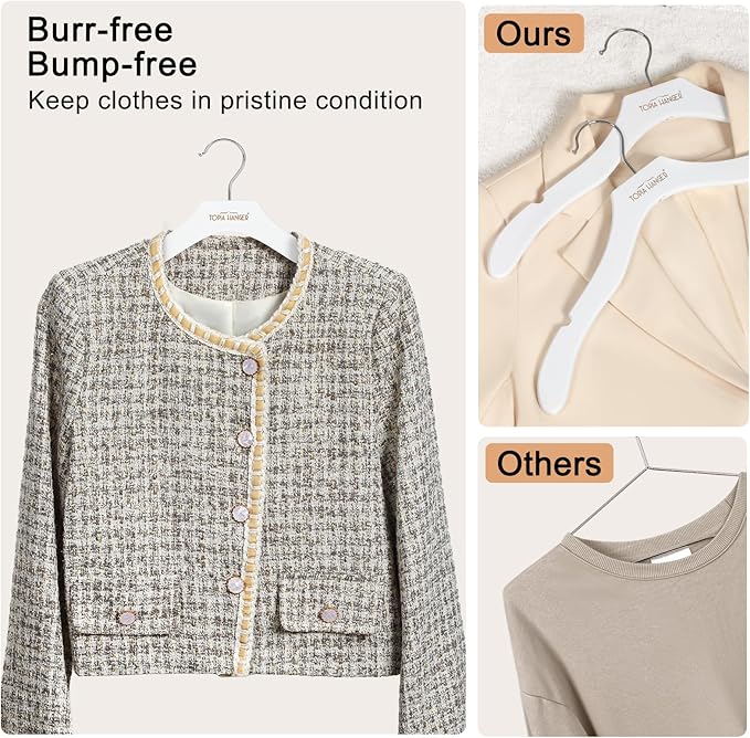 TOPIA HANGER Wooden Coat Hangers 12 Pack, Premium Wood Suit Sweater No Shoulder Bump Hangers, 360° Swivel Hook and Cut Notches Clothes Hangers for Sweater, Coat, Shirts, Hoodies, Dress, White CT84W