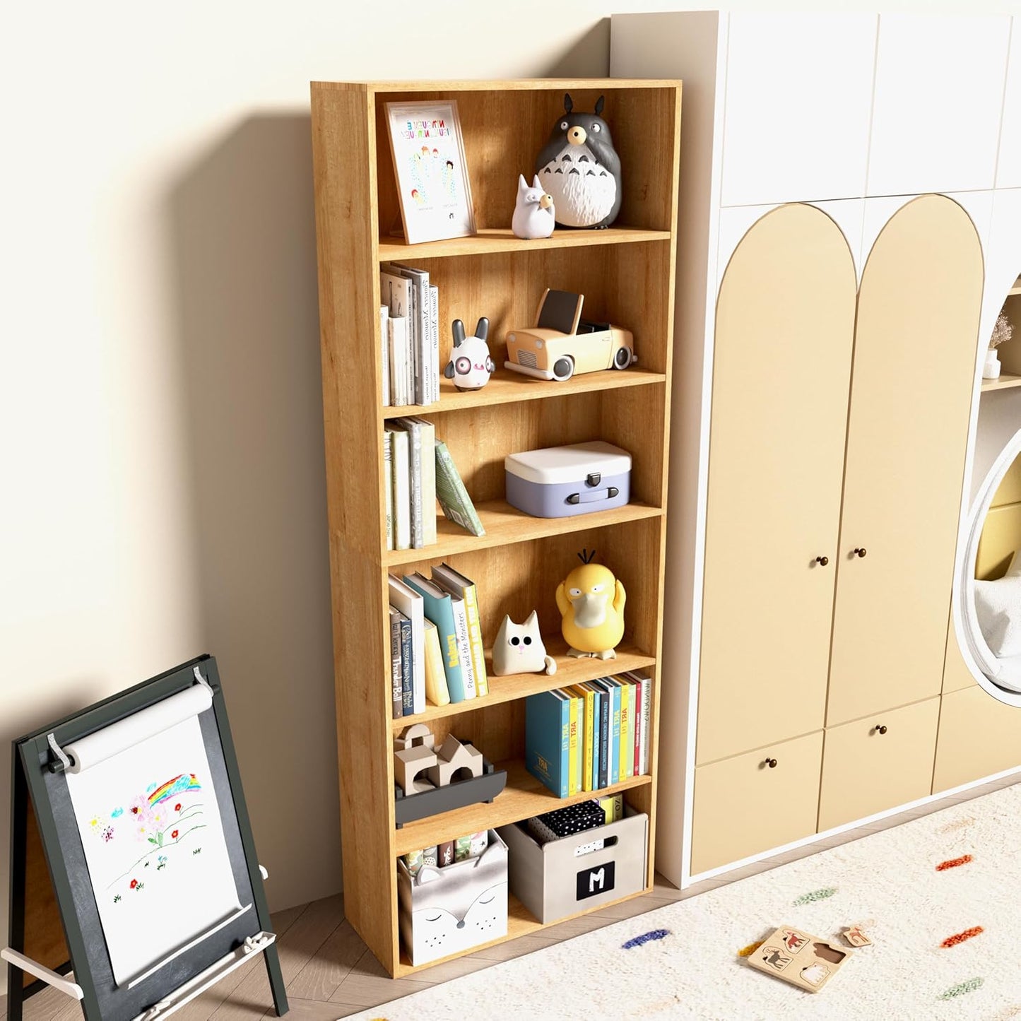 Wooden 6 Cube Storage Organizer,6 Tier Low Bookcase Storage Display Organizer, 64 Inch Versatile Cubes Shelf and Cubby Unit for Any Space (Natural Oak, 6 Cube-W(23.6inch)