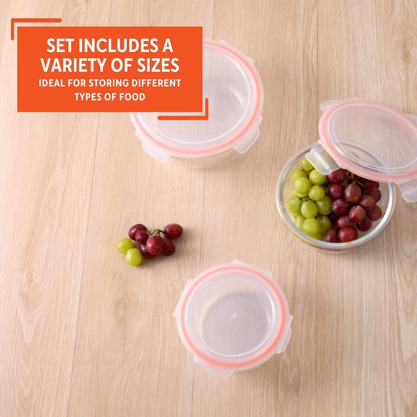 IMUSA Glass Food Storage Containers with Lids 6-Piece Set, Borosilicate Meal Prep Containers with Silicone Seal, Leakproof, Airtight, Freezer, Oven & Microwave Safe