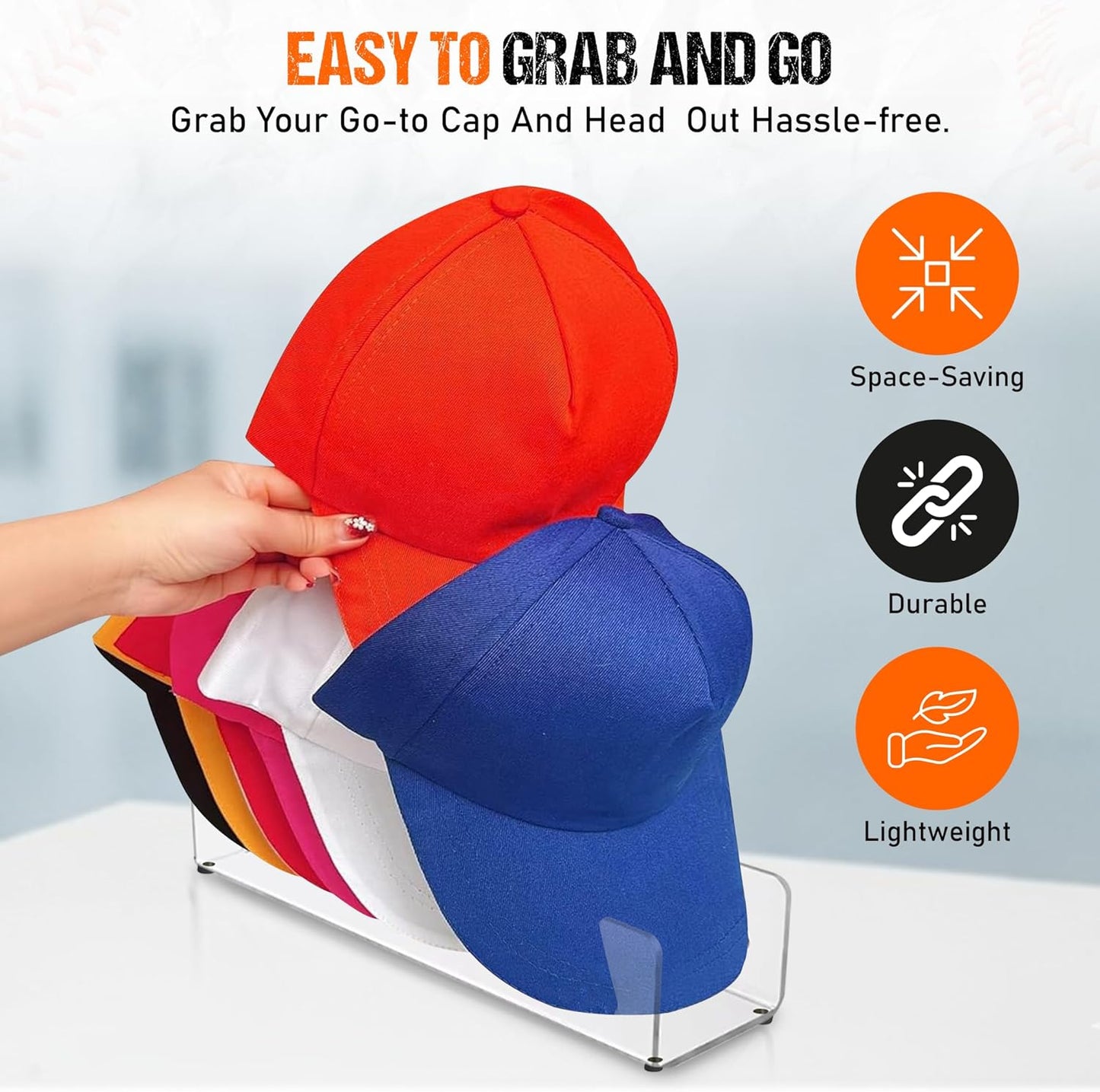 closet organizer Acrylic Hat Organizer – 2-Tier Clear Baseball Cap Rack for Closet, Shelf, or Display | Stackable Cap Holder Storage Stand for Men & Women (Holds Up to 14 Hats) no install needed