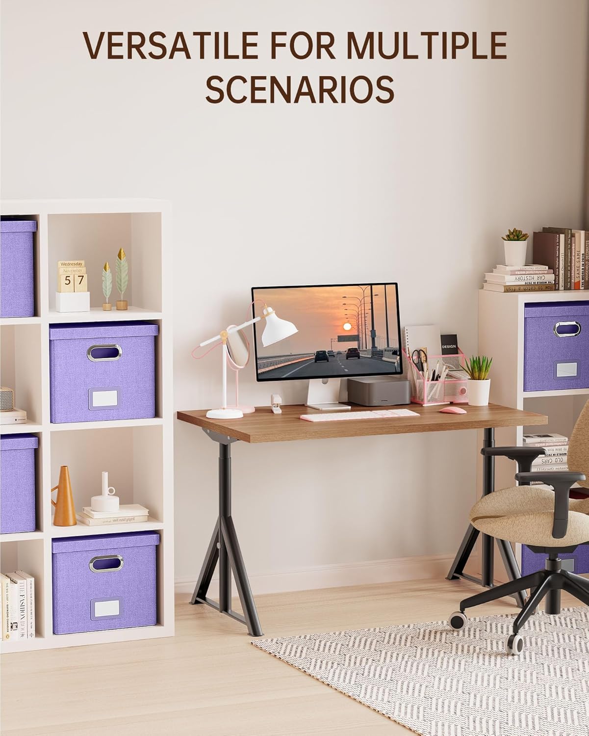 Oterri File Organizer, File Box, File Cabinet for Letter File Folder Storage, Hanging File Organizer for Office/Decor/Home,Document Organizer, 1 Pack, Lavender-Box Only