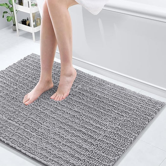 Arotive Luxury Chenille Bathroom Rug Mat, Extra Soft Thick Absorbent Shaggy Bath Rugs, Non-Slip Machine Wash Dry, Plush Bath Mats for Bathroom, Shower and Tub, 40x32, Grey