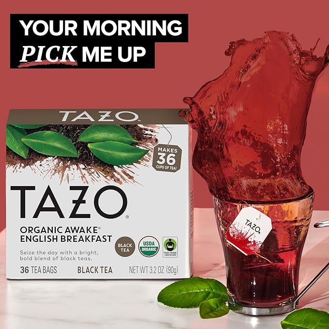 TAZO Organic Awake English Breakfast Black Tea Bags, Bold Traditional Breakfast-Style Black Tea, 144 Total Tea Bags (36ct - Pack of 4)