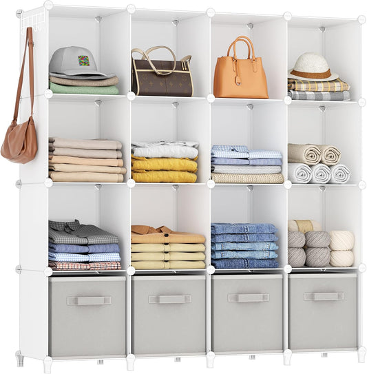 HOMIDEC Closet Organizers and Storage, 16 Cube Storage Organizer, Closet Organizer Bookshelf Cubes Shelves for Clothes, Bedroom, Kids Room, Bathroom, Wardrobe, Garment Racks, White