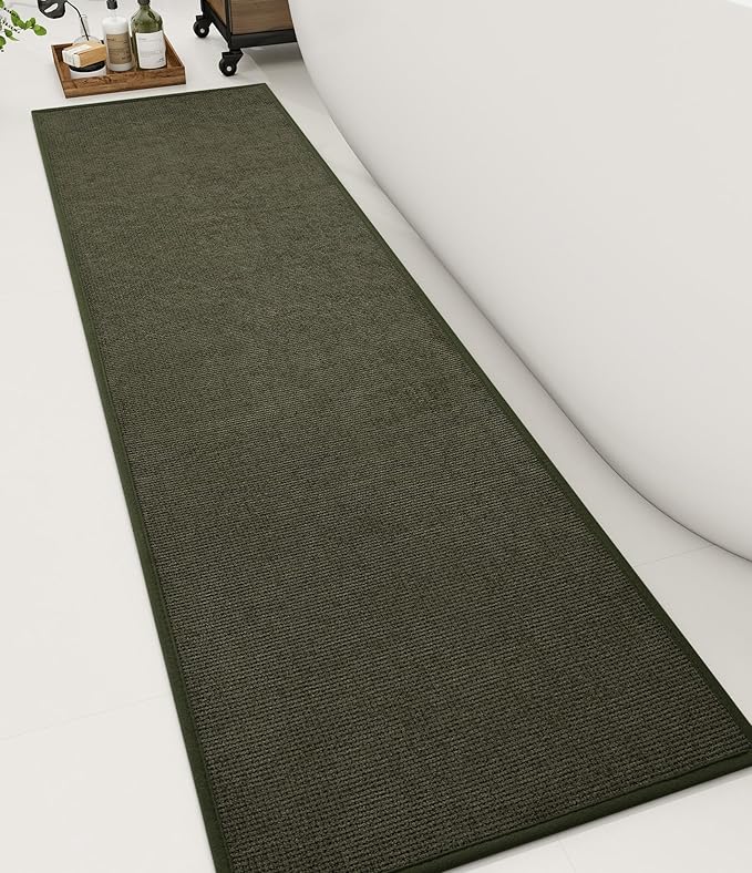YIHOUSE Bathroom Rugs Mat 16x59, Non Slip Quick Dry Bath Mats for Bathroom Absorbent Ultra Thin Bath Rugs Machine Washable Fit Under Door for Sink, Cabinet, Laundry (Dark Green, 16"x59")