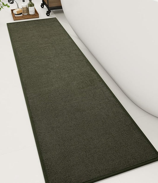 YIHOUSE Bathroom Rugs Mat 16x59, Non Slip Quick Dry Bath Mats for Bathroom Absorbent Ultra Thin Bath Rugs Machine Washable Fit Under Door for Sink, Cabinet, Laundry (Dark Green, 16"x59")