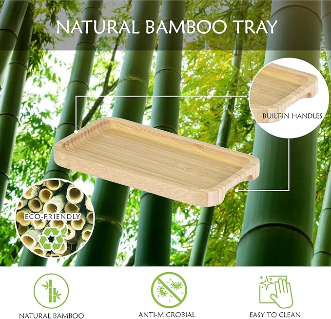 Qtip Holder with Vanity Tray - 2 Pack Glass Apothecary Jars with Lids, Cotton Ball Swab Pad Floss Pick Holder, Bathroom Organizers Jars Containers Canisters Accessories Set