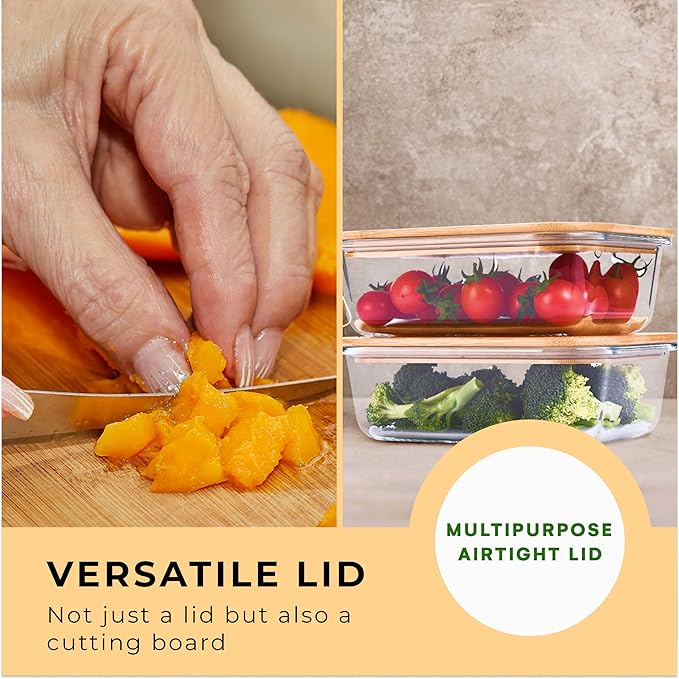 Prosumer's Choice Glass Food Storage Containers with Bamboo Lids (Pack of 2) - Stackable Meal Prep Container - Airtight Glass Food Containers with Lids - Reusable Lunch Pack - 36 Oz