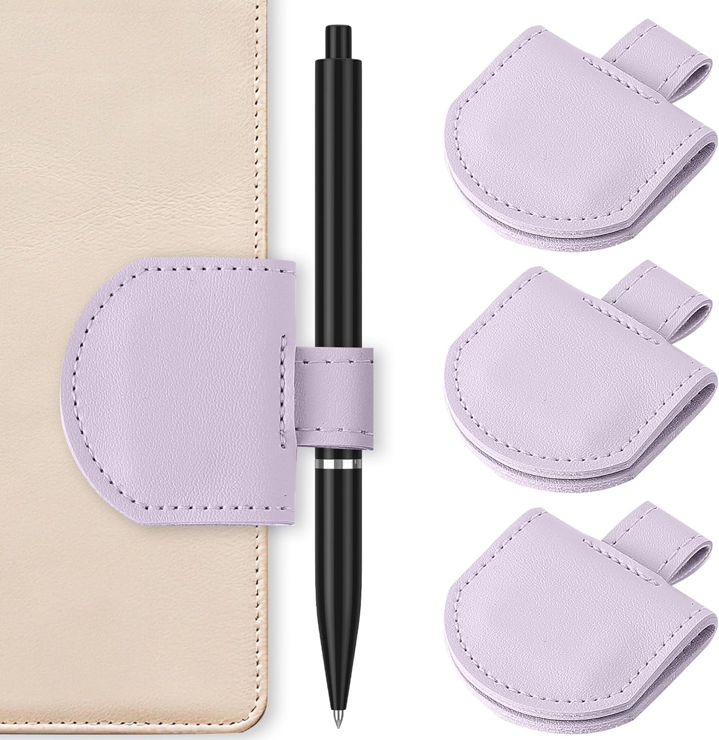 Magnetic Pen Loop Holder, Pencil Holder for Notebooks, Journals, Calendars, PU Leather 3 Pack