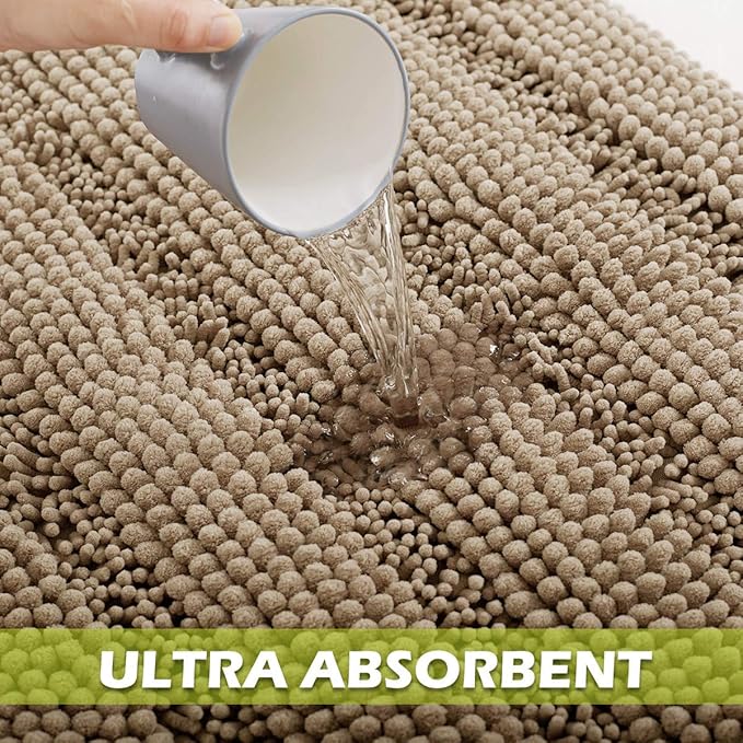 KGORGE Bathroom Rugs Mats - Chenille Microfiber Anti-Skidding Water Absorbent Machine Washable Quick Dry Bath Mats for Kitchen Bedroom, Brown, 47" W x 24" L, 1 Piece