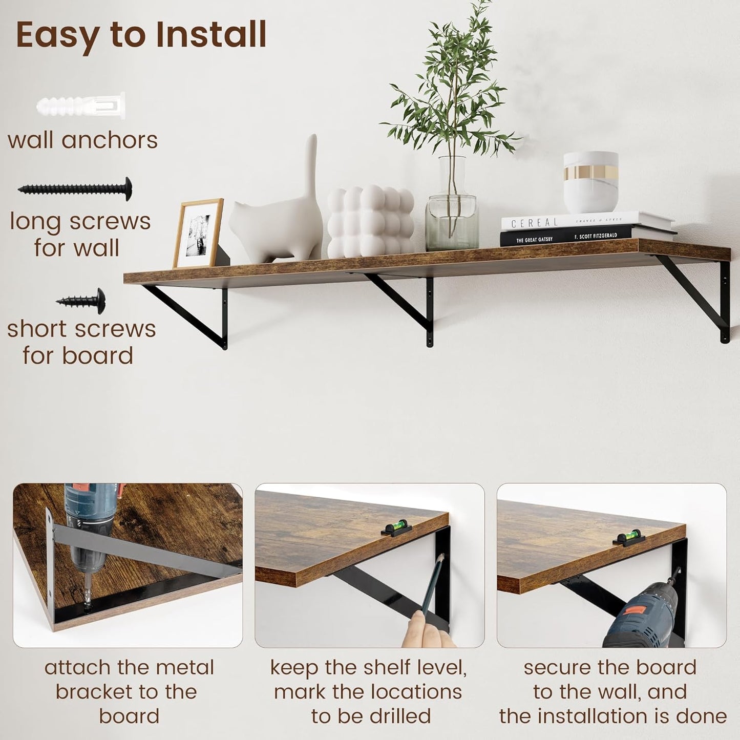 Axeman 12 Inch Deep Floating Shelves for Wall - 55 Inch Wide x 12 Inch Deep Wall Shelves Set of 2 - Rustic Wood Floating Shelves for Living Room