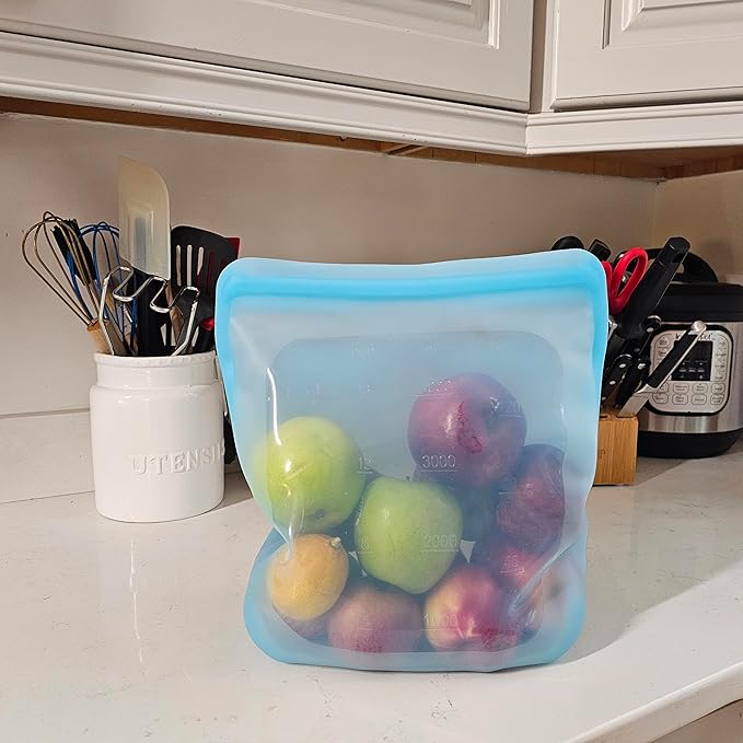 135oz. XXL Reusable Silicone Bag - 1 Gallon Freezer Bags for Food Storage, Meal Prep, Zero Waste, Kitchen Organization, Sous Vide, and Freezer Safe Containers (Extra Large, Blue)