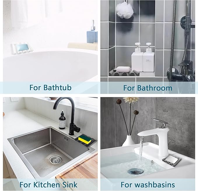 Silicone Soap Dish with Wave Design, Non-Slip, Quick-Drying, Perfect for Bathroom, Kitchen, and Sink Areas (2, Grey1)