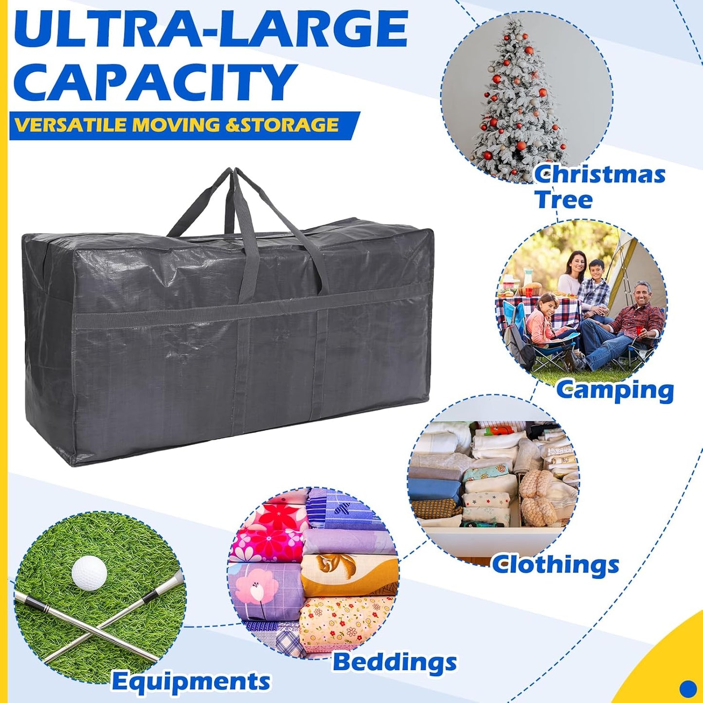 4 Pcs 66 Gallon Large Moving Bags with Zipper and Handles Foldable Storage Duffle Bags Heavy Duty Extra Large Totes for College Dorm Travel Clothes Blankets Bedding Moving (Gray)