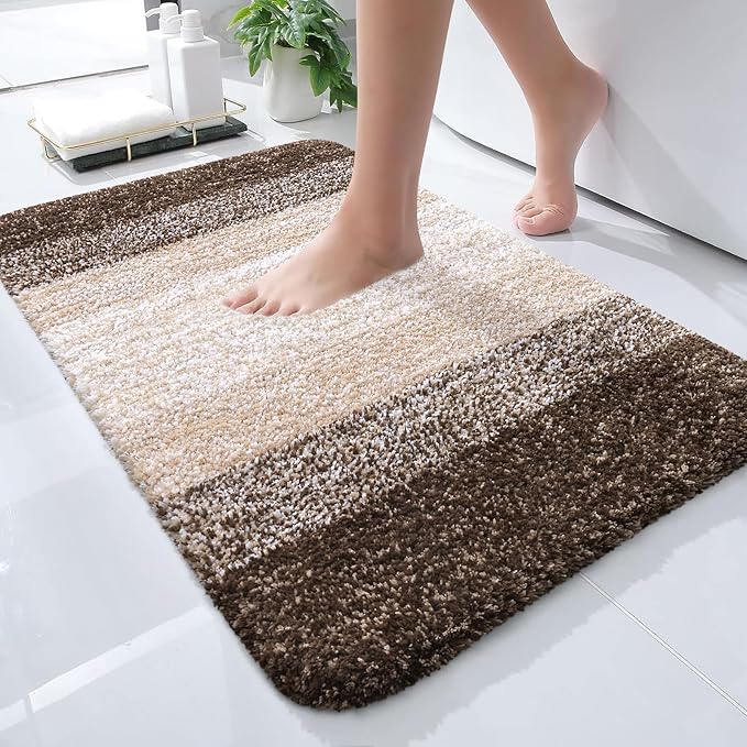 OLANLY Bathroom Rugs Mat 24x16, Extra Soft Absorbent Microfiber Bath Rugs, Rubber Backing, Quick Dry, Machine Washable Bath Mats for Bathroom Floor, Tub and Shower, Home Decor Accessories, Light Brown