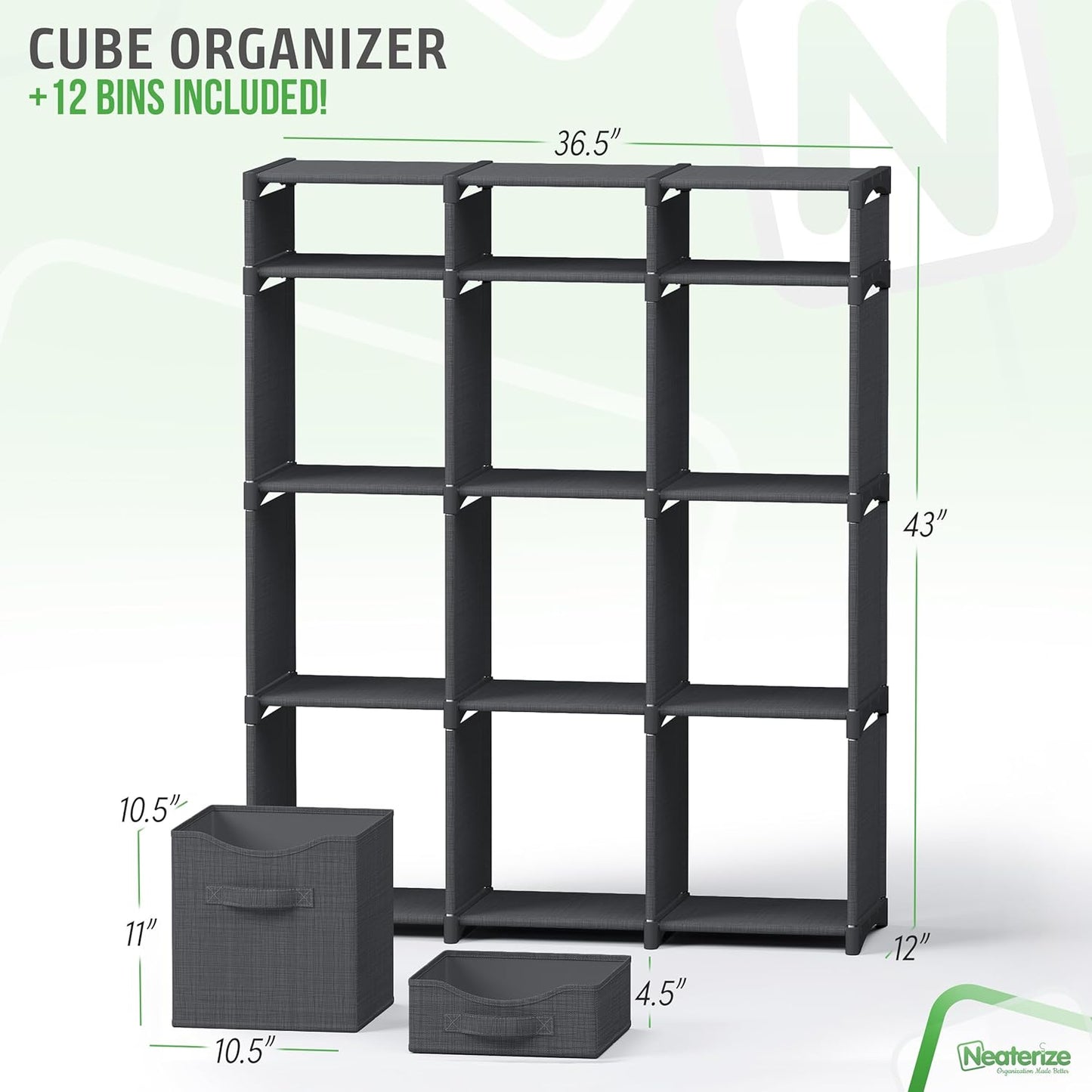 12 Cube Closet Organizers And Storage | Includes All Storage Cube Bins | Easy To Assemble Closet Storage Unit With Drawers | Room Organizer For Clothes, Baby Closet Bedroom, Playroom, Dorm (Dark Grey)