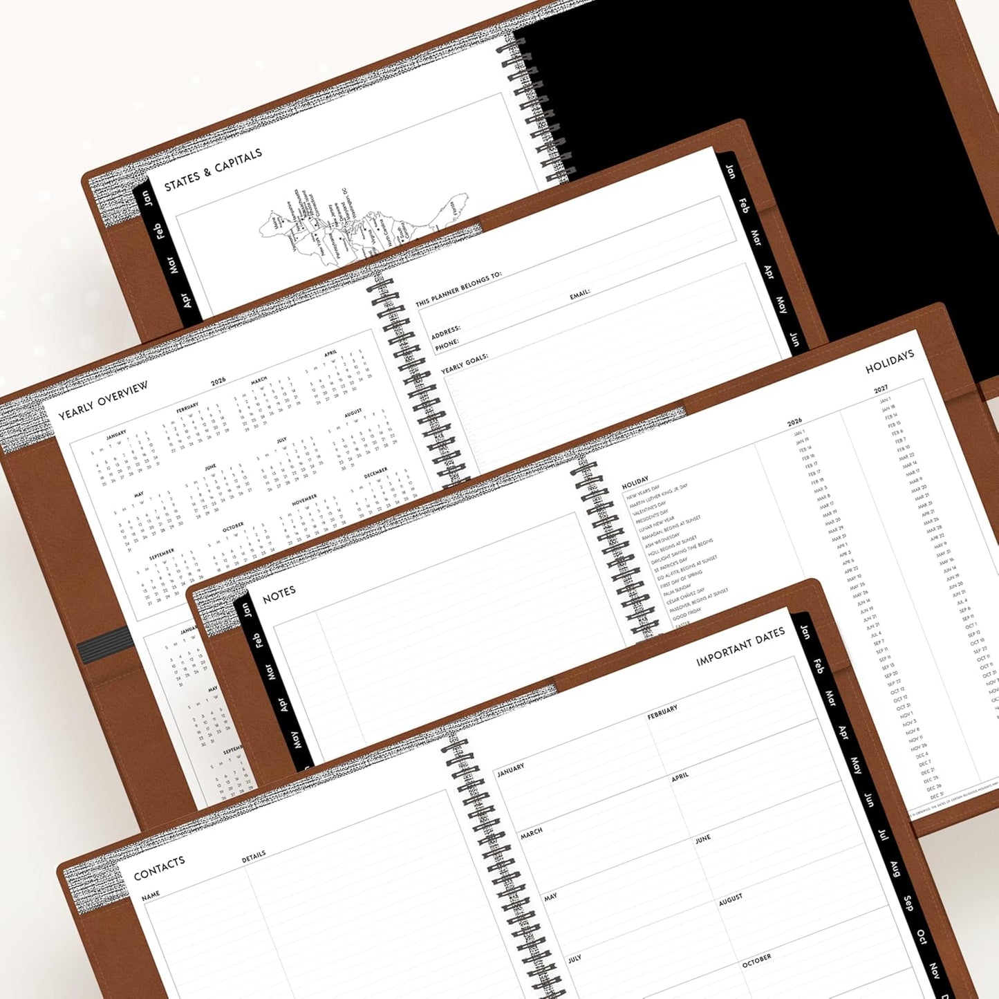Blue Sky ASMBLD 2026 Weekly and Monthly Planner Calendar, January 2026 - December 2026, 8.5" x 11", Faux Leather Cover, Durable Twin Wire Binding, Storage Pocket, Laminated Tabs, Refillable, Pen Loop, Tan