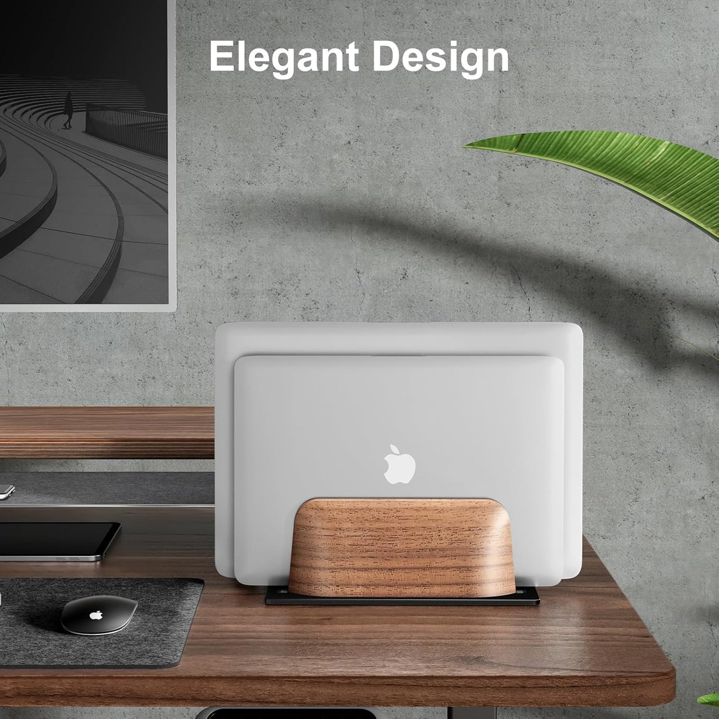 UPERGO Vertical Laptop Stand, Dual Slot Wooden Laptop Holder Vertical for Desk, Width Adjustable Dock for MacBook Pro and Other Laptops