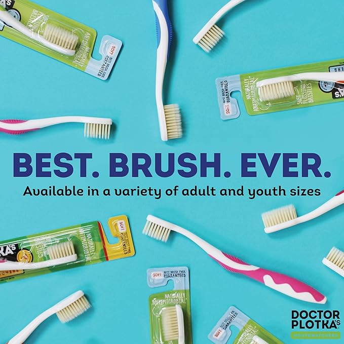 MOUTHWATCHERS Soft Flossing Toothbrushes, Family Pack, 2 Adult & 2 Kids, Ultra Clean Manual Toothbrush Set for Sensitive Teeth & Gums, by Dr. Plotka, Assorted Colors