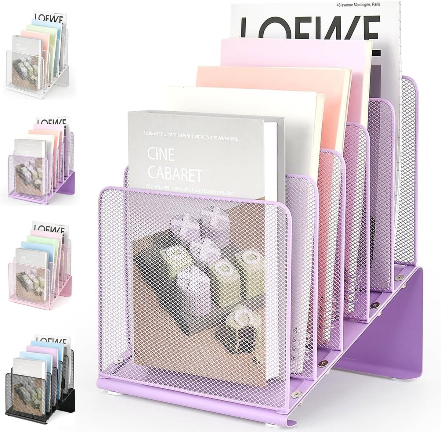 File Organizer for Desk, Desk Organizer with 5-Section Vertical File Rack, File Folder Organizer (Purple)
