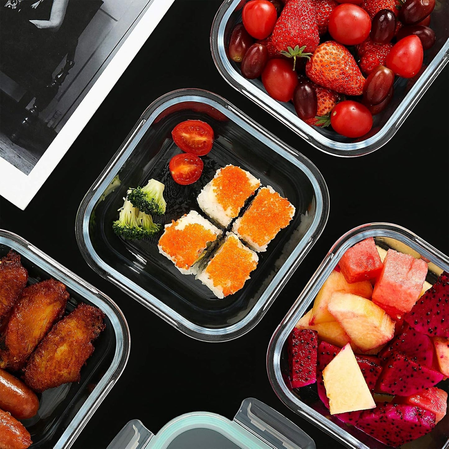 YEBODA Glass Food Storage Containers with Airtight Snap Locking Lids BPA Free Meal Prep Container Set For Home Kitchen Restaurant - Freezer, Microwave, Oven, Dishwasher Safe [28oz, 4 Pack]