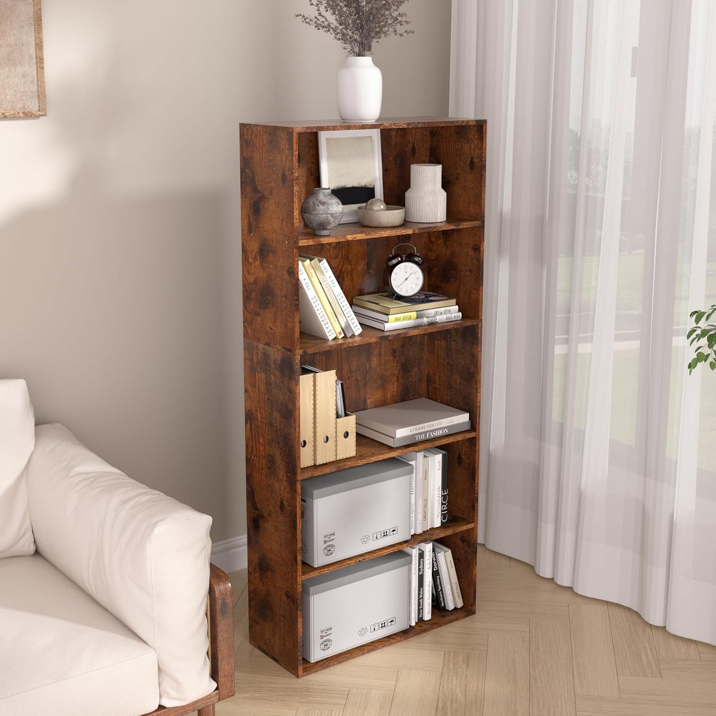 Wooden Cube Storage Organizer,Low Bookcase Storage Display Organizer (Brown, 5 Cube-W(23.6inch))