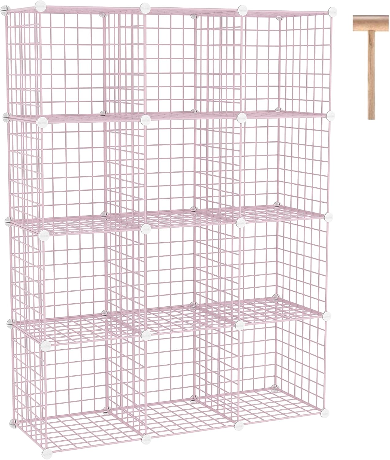 C&AHOME Wire Cube Storage, 12 - Cube Organizer Metal C Grids, Modular Shelves Units, Closet Organizer, Ideal for Home, Office, Living Room, 36.6”L x 12.4”W 48.4”H, Pink UWCS3012P