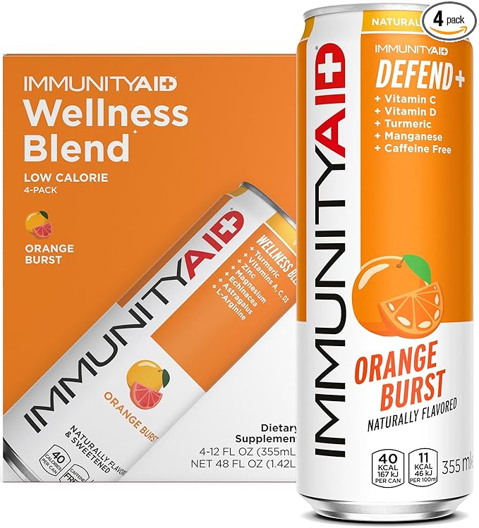 IMMUNITYAID Wellness Blend, With Echinacea, Zinc, Astragalus and Vitamin C, Only 45 Calories, 100% Clean, Vegan and Gluten-Free, No Artificial Flavors, Sodium or Caffeine, 12 Fl Oz (Pack of 4)