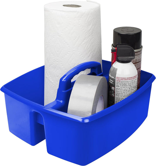 Storex Classroom Craft Caddy, 3 Compartment Plastic Organizer with Carry Handle, Assorted Colors, Color Assortment WILL Vary, 9.25 x 5.25 x 9.25 Inch, Case of Six 5-Packs (00941A06C)