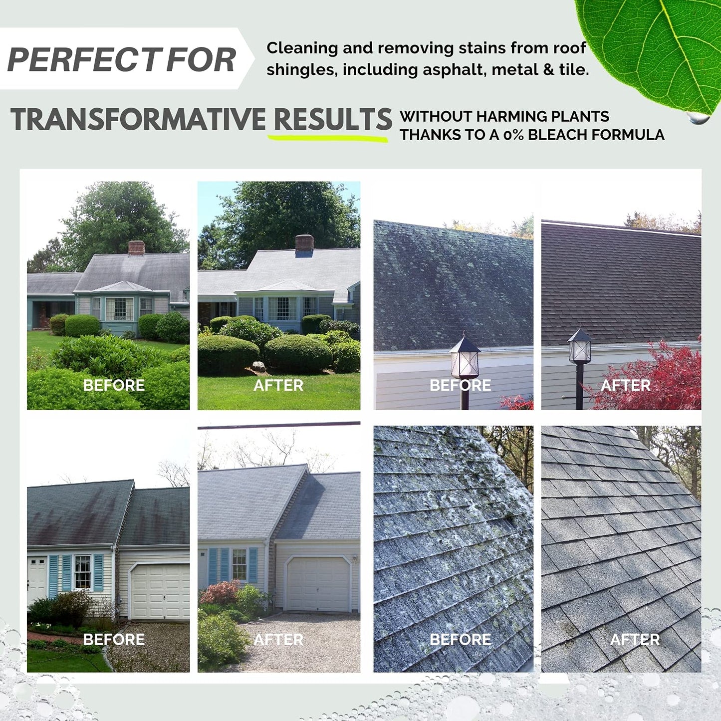 Wash Safe™ ROOF WASH Eco-Safe and Organic Roof Cleaner, 3 lb. | Clear, Bleach-Free Concentrate | Clean Up to 3,000 sq. ft. of Asphalt, Wood, Slate and Ceramic Shingles or Tiles