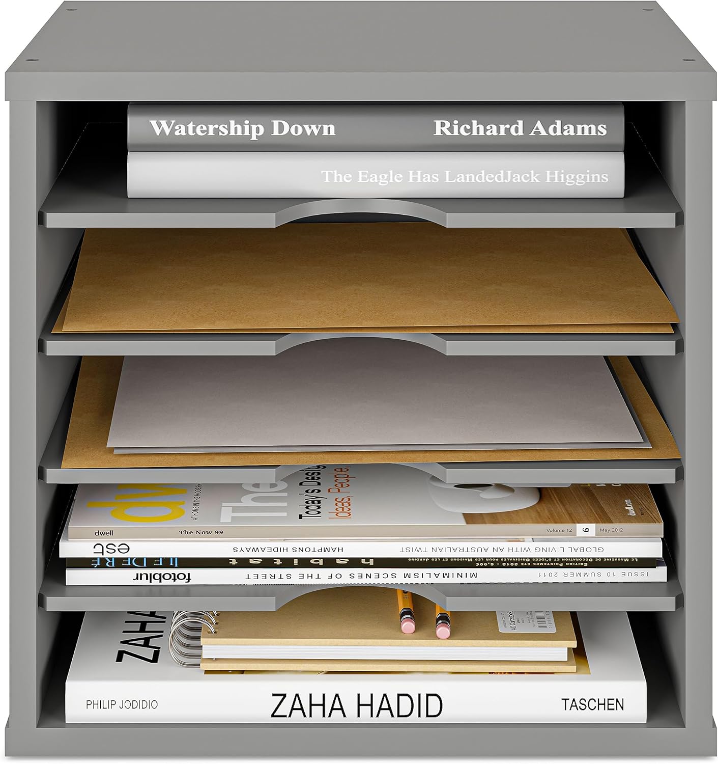 Ballucci File Organizer Paper Sorter, 5 Tier Adjustable Shelves Office Desk Organizer, 13 5/8" x 9 1/4" x 12", Gray