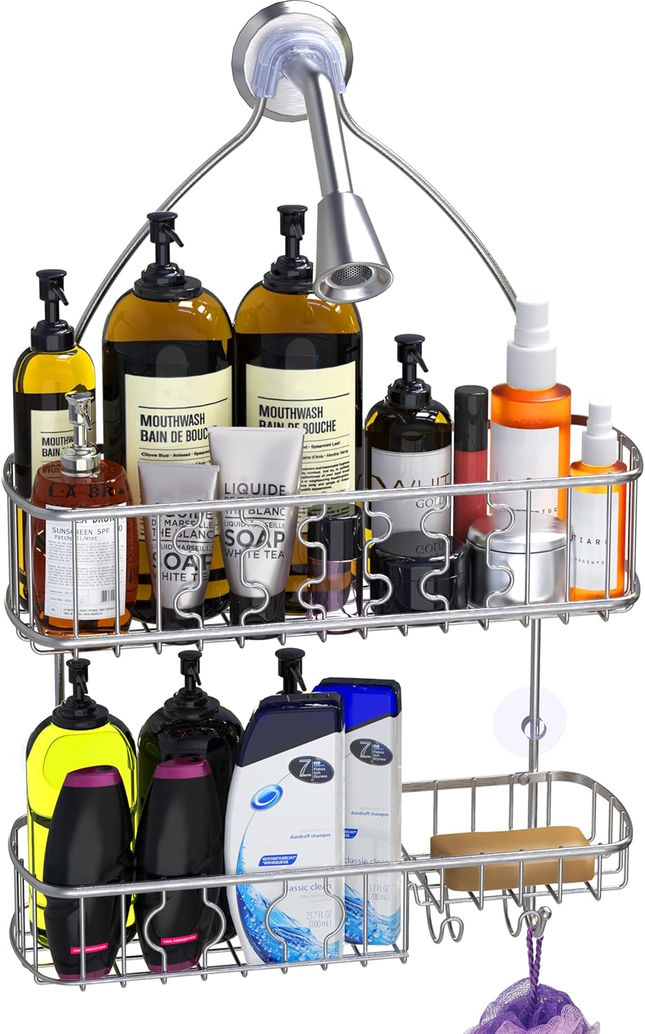 SIMPLE HOUSEWARE Stainless Steel Bathroom Hanging Shower Head Caddy Organizer (26 x 16 x 5.5 inches)