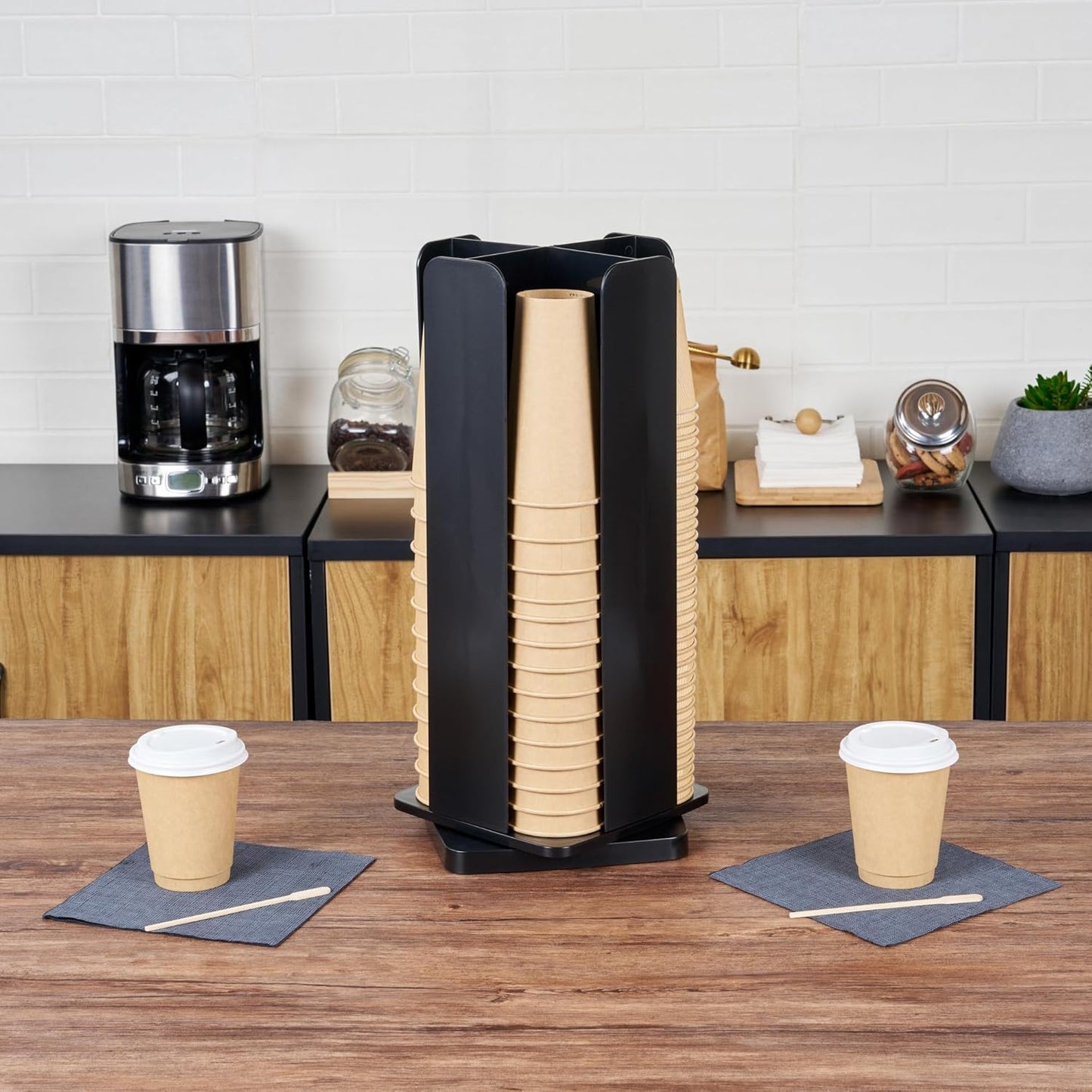 Restaurantware Restpresso Coffee Bar Organizer, 1 Count Durable 4 Compartments, Compact Size, Black Plastic Tabletop Coffee Supplies Organizer For Homes, Office Spaces, Breakrooms, and Lounges