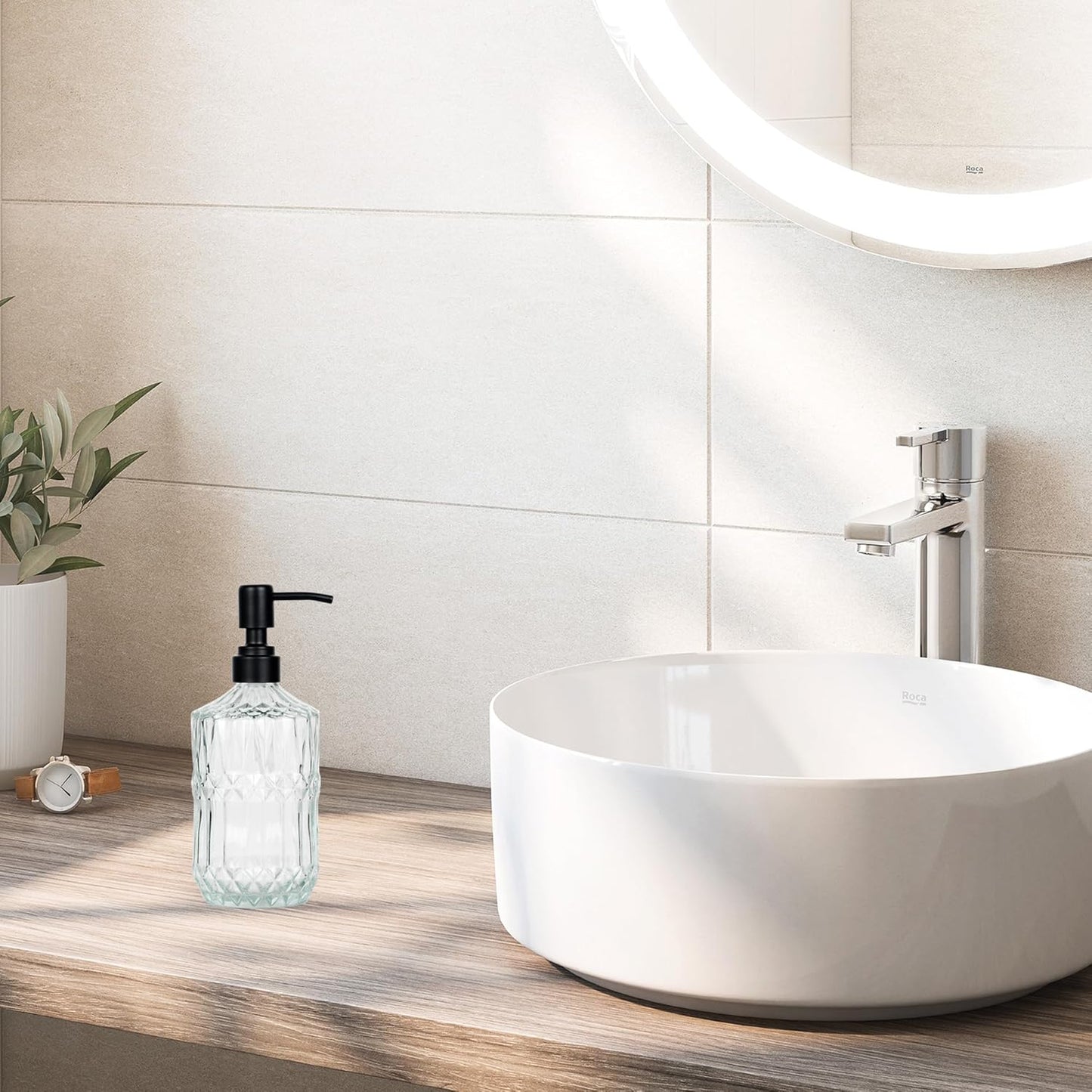 18 oz Clear Thick Glass Soap Dispenser with Black Rustproof Pump, Refillable Bathroom, Kitchen Soap Dispenser for Hand Soap, Body Wash and Lotion (Clear-Black Pump)