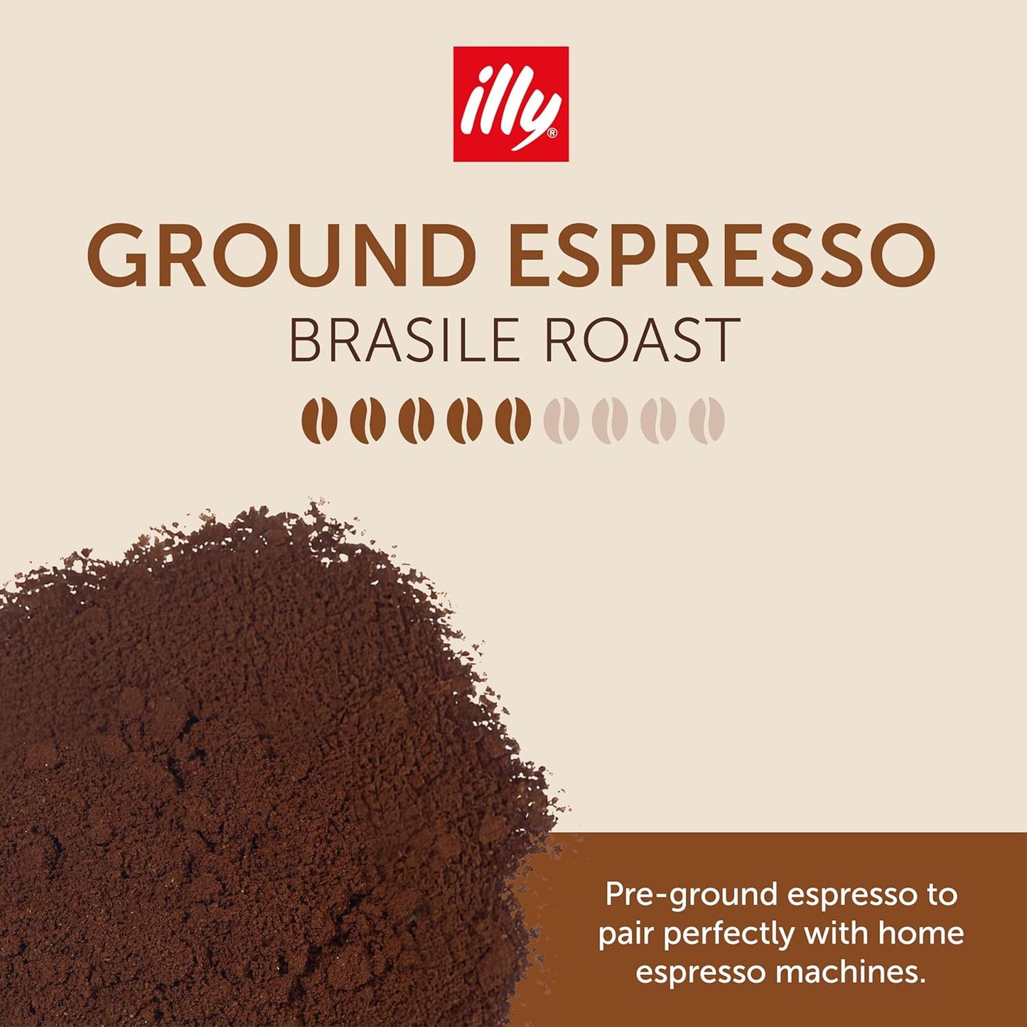 Illy Ground Espresso Coffee, Brasile Cerrado Mineiro Medium Roast - Notes of Caramel and Dried Fruit -100% Arabica-Pre-Ground for Espresso-Pressurized Packaging Sealed for Freshness - 8.8oz(Pack of 6)