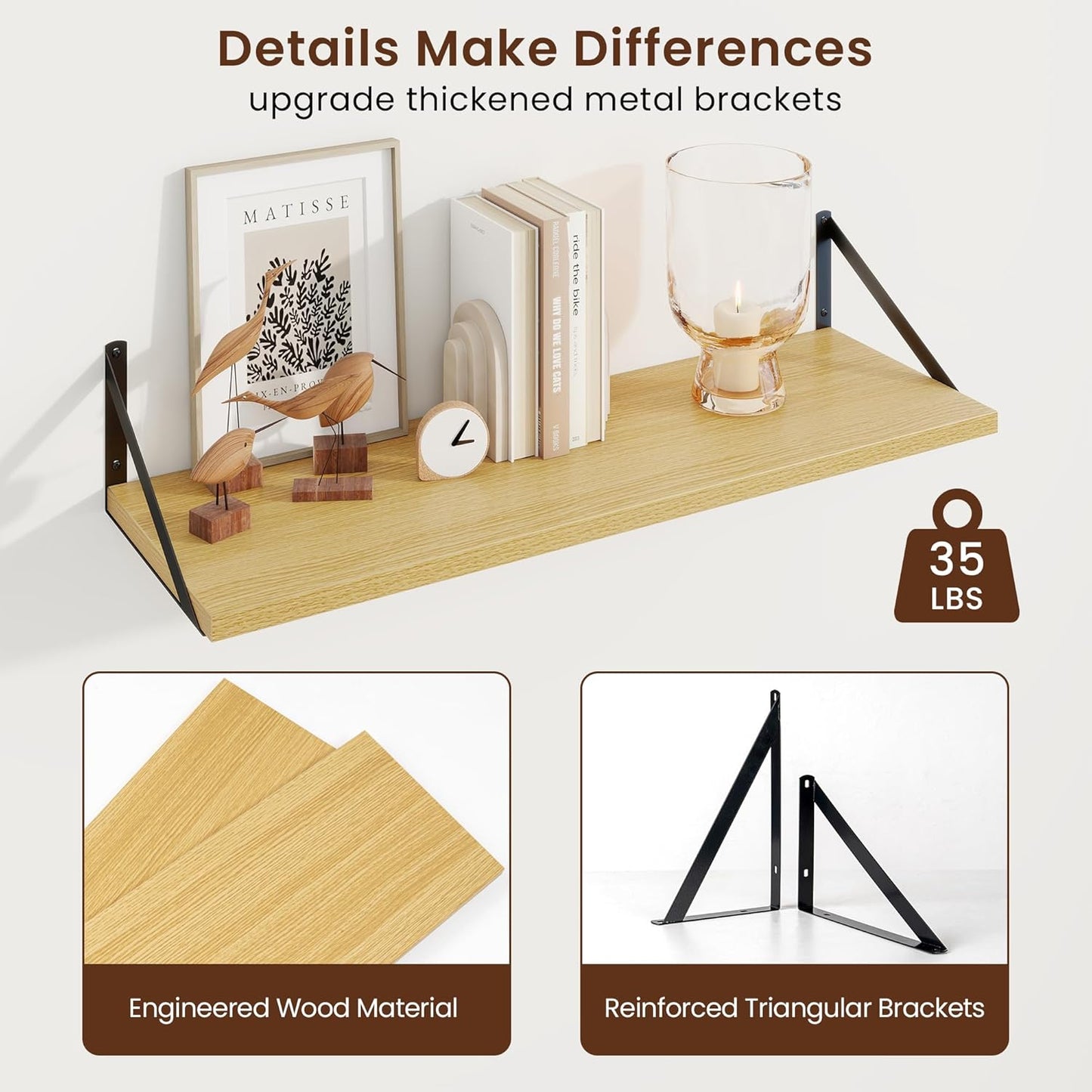 Axeman Deep Floating Shelves for Wall - 30 Inch Wide x 10 Inch Deep Floating Shelves Set of 2 -Oak Wide Wall Shelves for Living Room Bathroom Bedroom