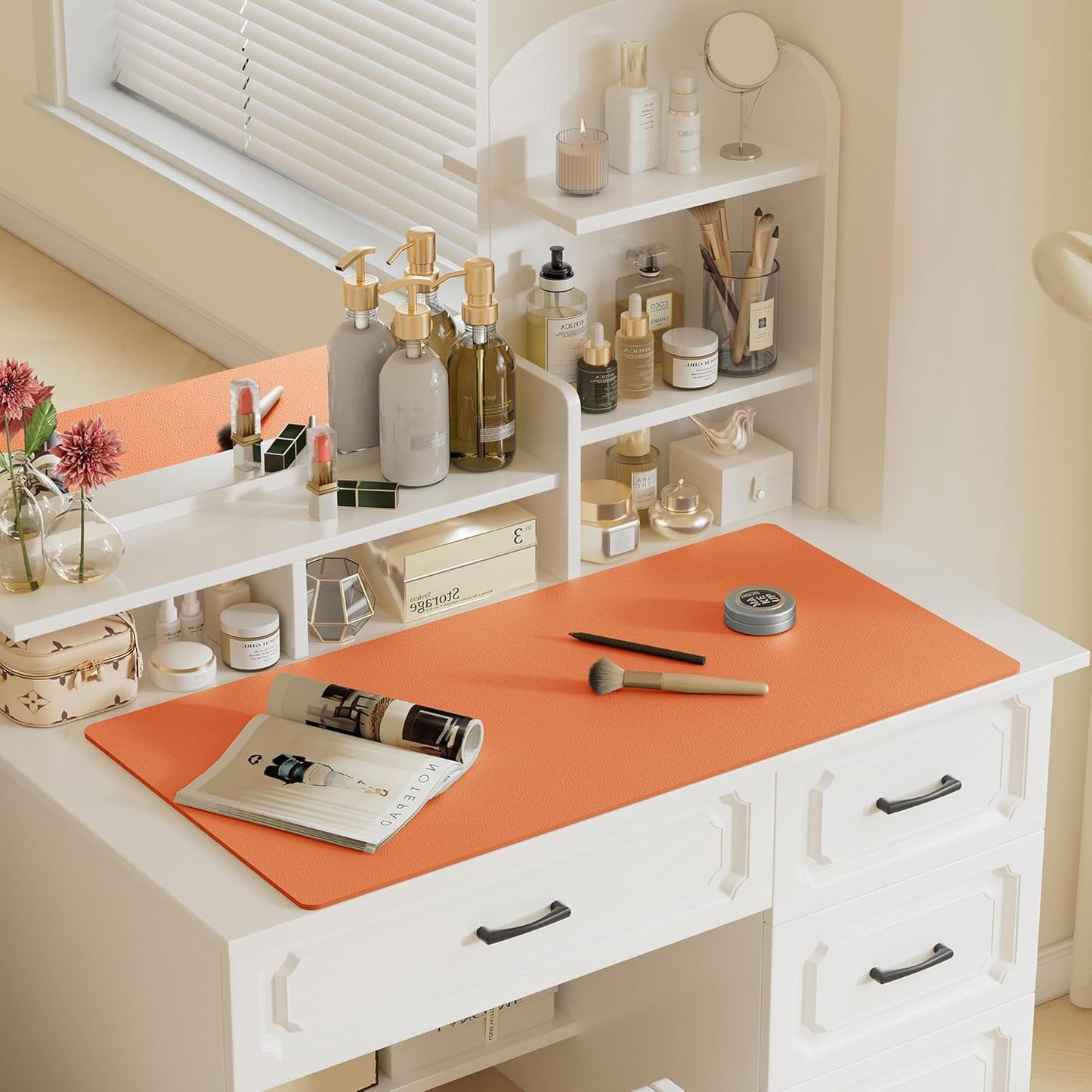 Aothia Faux Leather Desk Mat – Large Mouse Pad, Non-Slip PU Leather Blotter, Waterproof Writing Surface for Office and Home (Orange, 47.2" x 23.6")