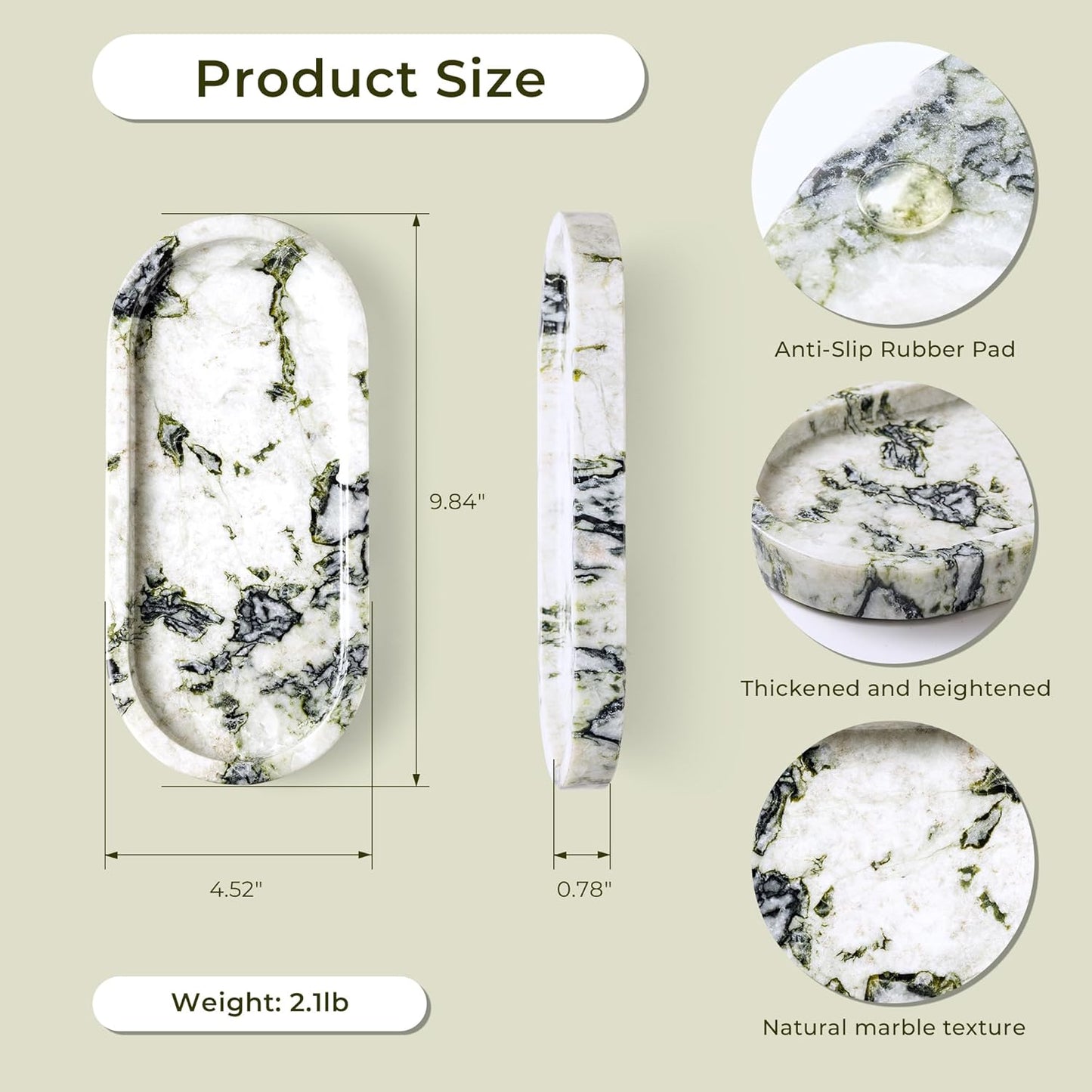 WORHE Natural Marble Vanity Tray Luxury Oval Stone Trays for Jewelry Perfume Candle, Calacatta Viola Decorative Dish for Bathroom,Bedroom,Dresser Countertop Storage Organizer for Home Decor (WH059)