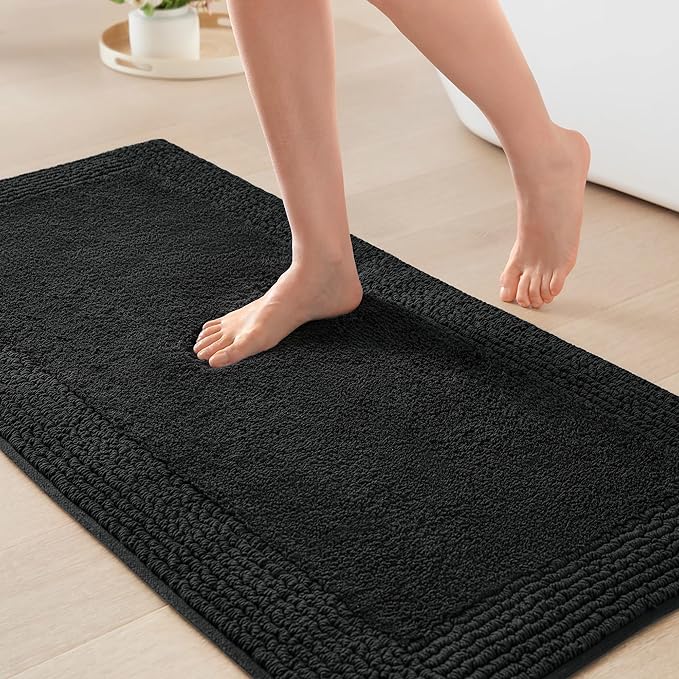 Madison Park Splendor Reversible 100% Cotton Tufted Bathroom Rug-3000 GSM Hotel Quality Luxurious Plush Medium Pile Bath Mat Absorbent, Quick Dry, Shower Room Décor, 24x44 Black