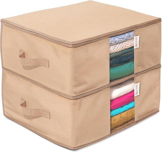 Cedar Clothes Storage Bag Organizer – Protects from Moths, Moisture, Dirt & Dust – Set of 2 Underbed Storage Bags for Clothes, Cashmere Sweaters, Bedding & More - Underbed Storage - Beige