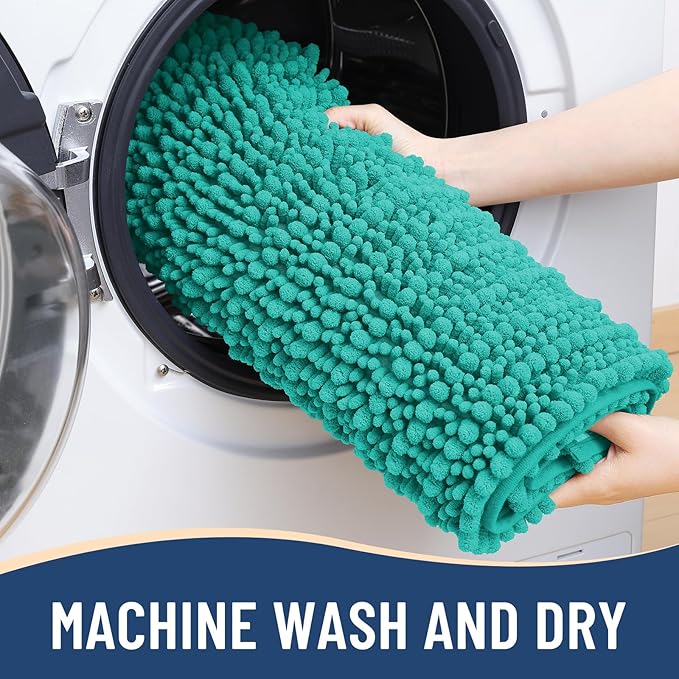 Arotive Luxury Chenille Bathroom Rug Mat, Extra Soft Thick Absorbent Shaggy Bath Rugs, Non-Slip Machine Wash Dry, Plush Bath Mats for Bathroom, Shower and Tub, 24x16, Teal