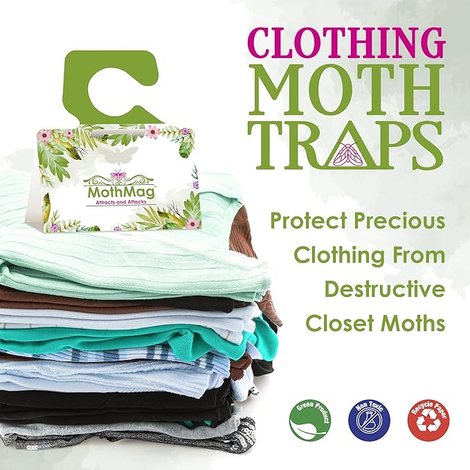 MothMag Moth Traps for Clothes, Closets, Fabrics, and Carpets, Clothing Moth Traps, Clothes Moth Traps, Closet Moth Traps, Moth Pheromone Traps, Extra-Strength Adhesive Glue Clothes Moth Trap, 6 Pack