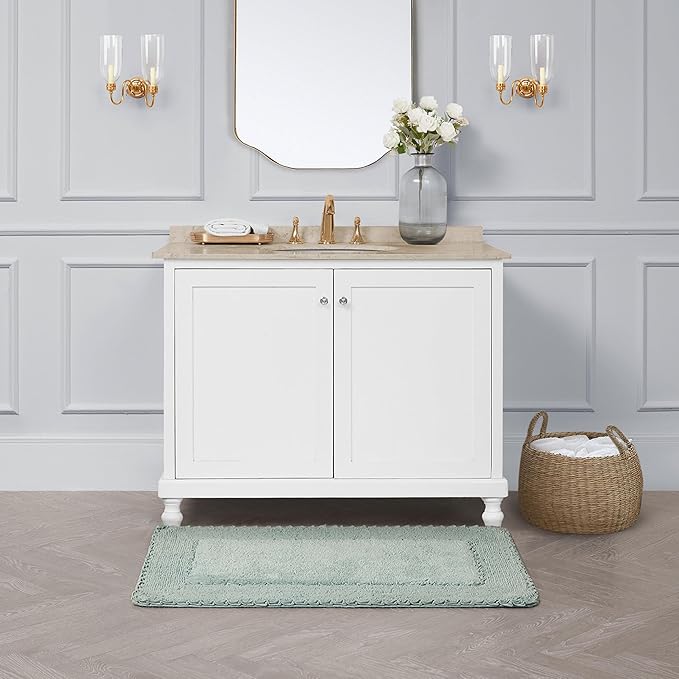 Laura Ashley Ruffle Border Aqua 27"x 45" 100% Cotton Bath Rug