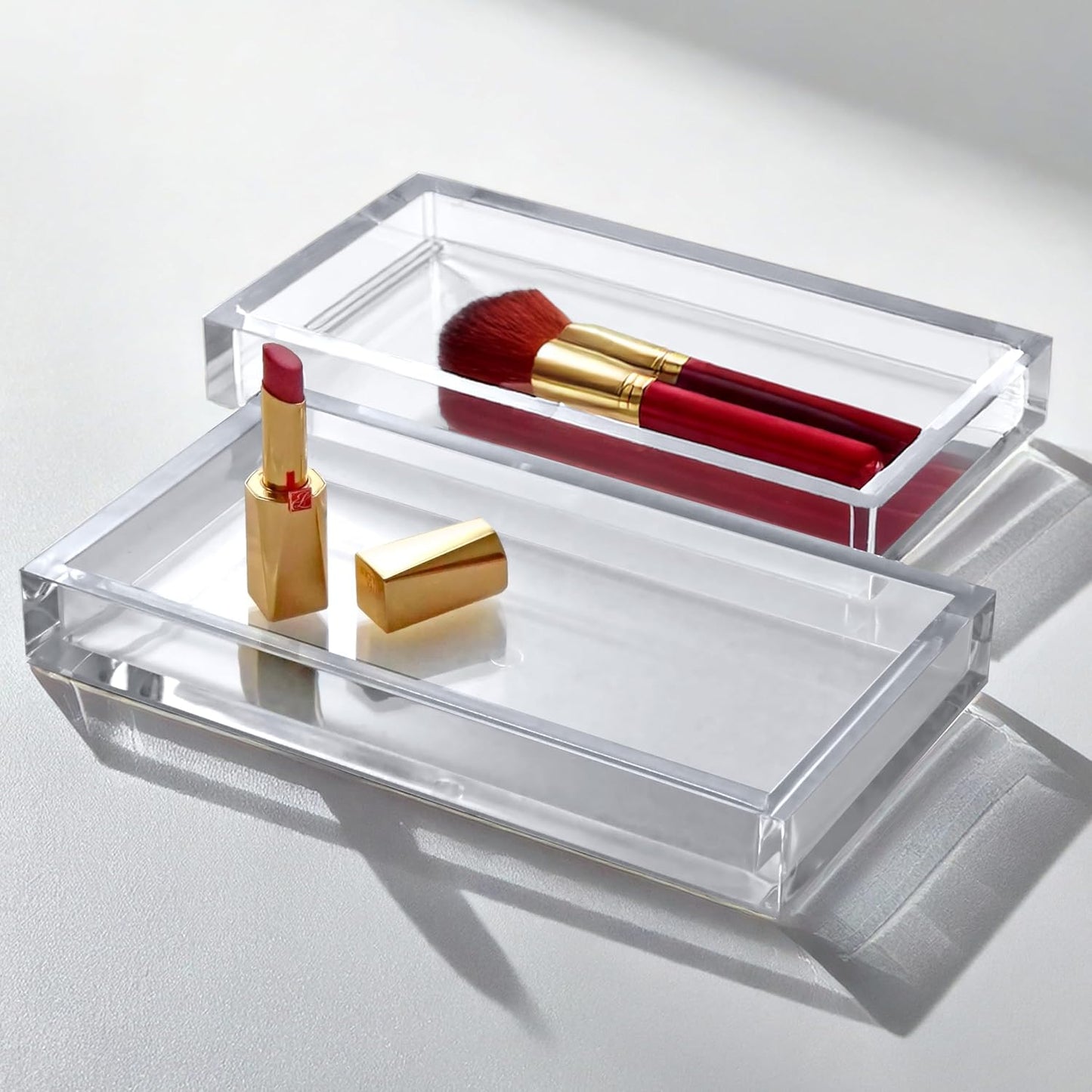 Amazing Abby - Selena - 2-Pack Acrylic Vanity Tray (9.5"x5.5"), 9mm Thick Acrylic, Plastic Bathroom Countertop Organizer, Clear Decorative Dish, Great for Vanity, Nightstand, Entryway, and Home Decor